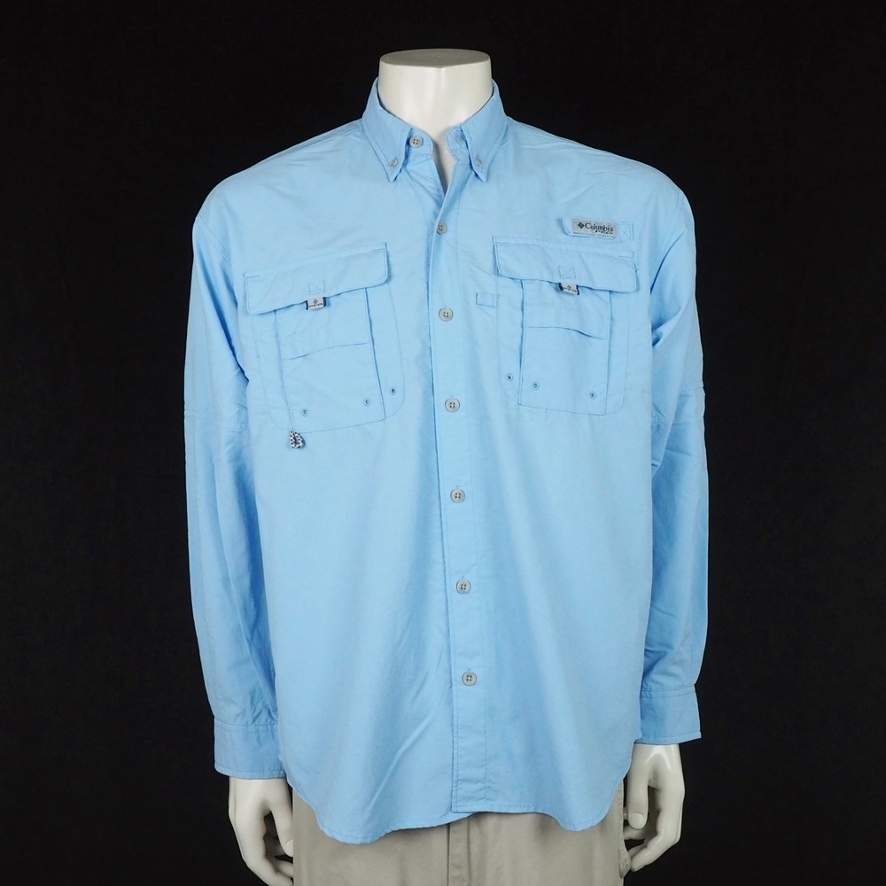 Columbia PFG Bahama II Fishing Button Shirt Mens Medium Blue Outdoor Vented